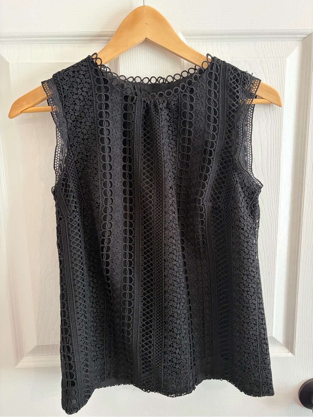 J. Crew Black Lace Embroidered Sleeveless Top with Scalloped Trim